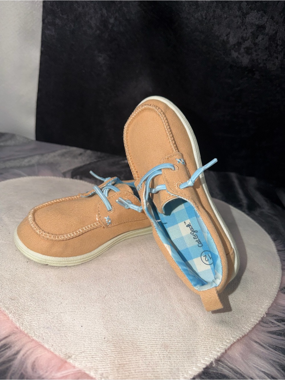 Cat & Jack Tan Canvas Kids Sneakers with Light Blue Laces